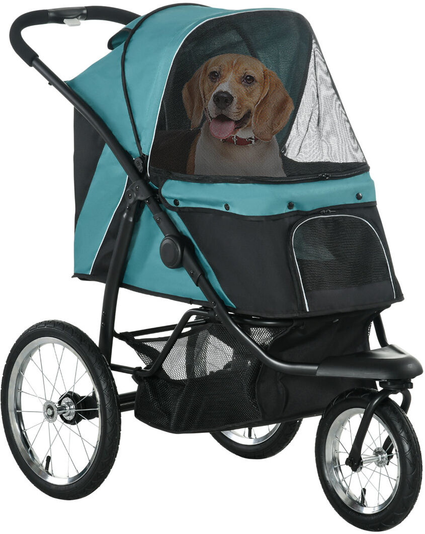 PawHut 3 Wheel Pet Stroller for Medium Small Dogs Foldable Cat Pram Blue 271.78cm H X 147.32cm W X 281.94cm D