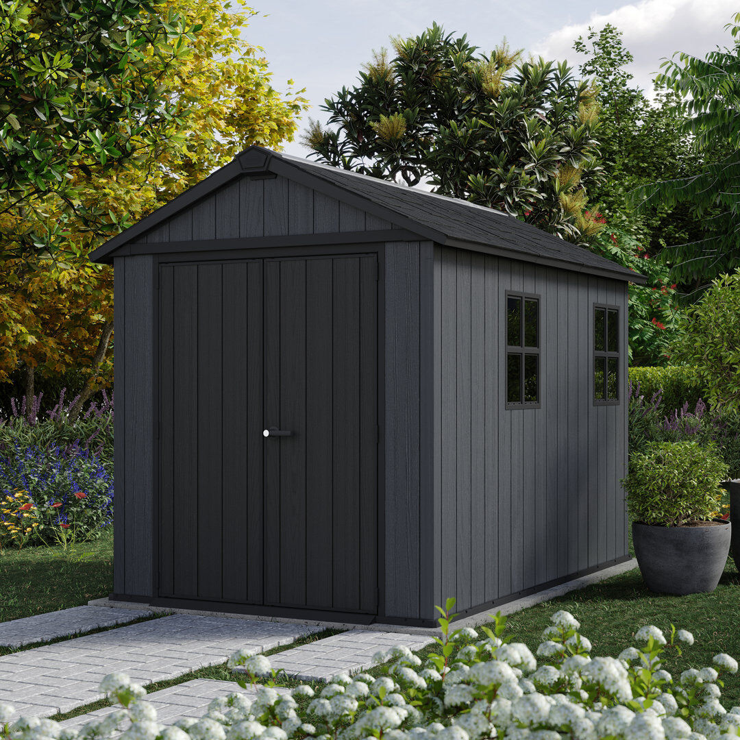 Keter Newton 7 ft. W x 9 ft. D Apex Outdoor Garden Shed Grey 287cm W X 223cm D X 246cm H