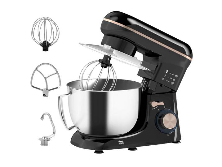 Homcom Küchenmaschine Edelstahl Kunststoff Beige, Schwarz, Metall, 4.5 L, 22x29x35 cm, Überlastungsschutz, Kochgeschirr, Küchengeräte, Küchenmaschinen