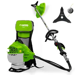 Thermische Motorsense 47cm3 Schnitt Ø25cm + Klinge und Nylonfaden Tank 1L Laufzeit 1h30 Port Rucksack VITO Professionell