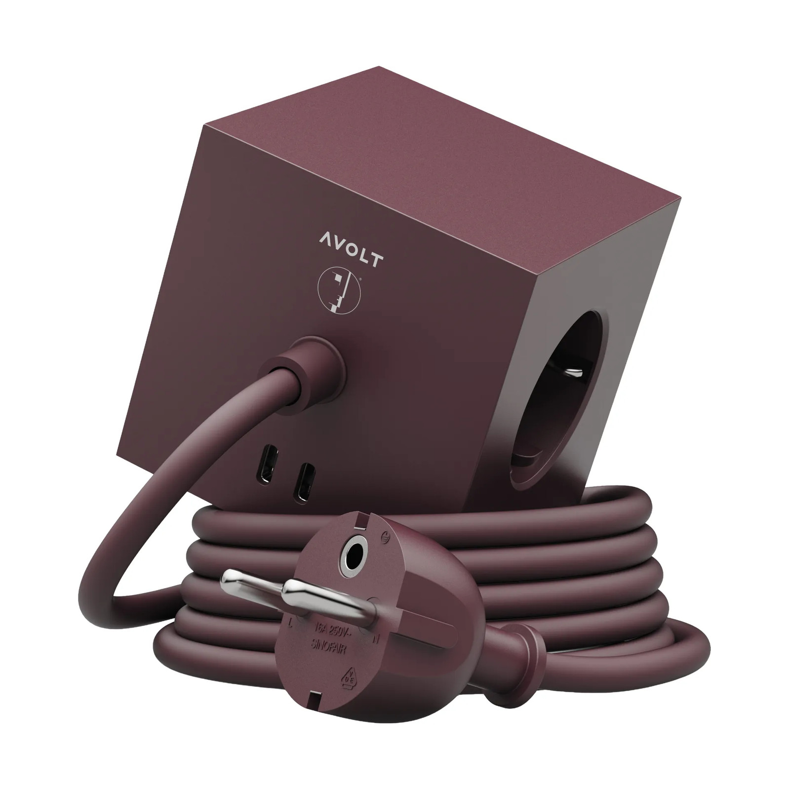 Avolt x Bauhaus-Archiv Square 1 stekkerdoos met USB-C Mulberry Red