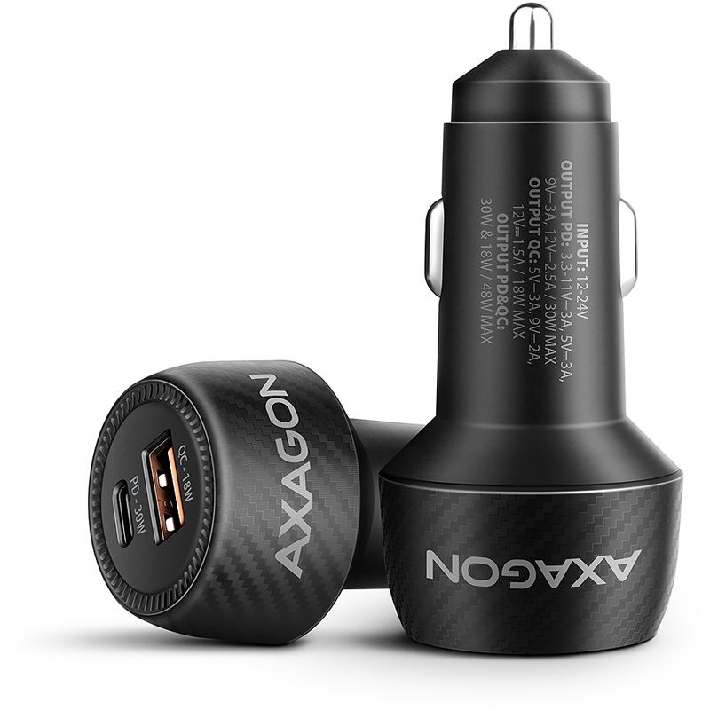 AXAGON PWC-PQ48 Auto Ladegerät, USB-C mit Powe Delivery 3, USB-A mit Quick Charge 4+ - schwarz