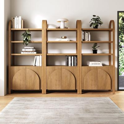 Nathan James Iris Bohemian 3 Tier Bookshelf, Arched Bookcase Cabinet, Solid Wood Bookcase with Cabinet Base
