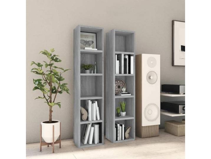 Armoires à CD 2 pcs Sonoma gris 21x16x93 5 cm Bois d'ingénierie 815319