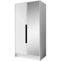 DREHTÜRENSCHRANK Laro mit Spiegel, Weiß mit mit schwarzen Griffen, 100 cm