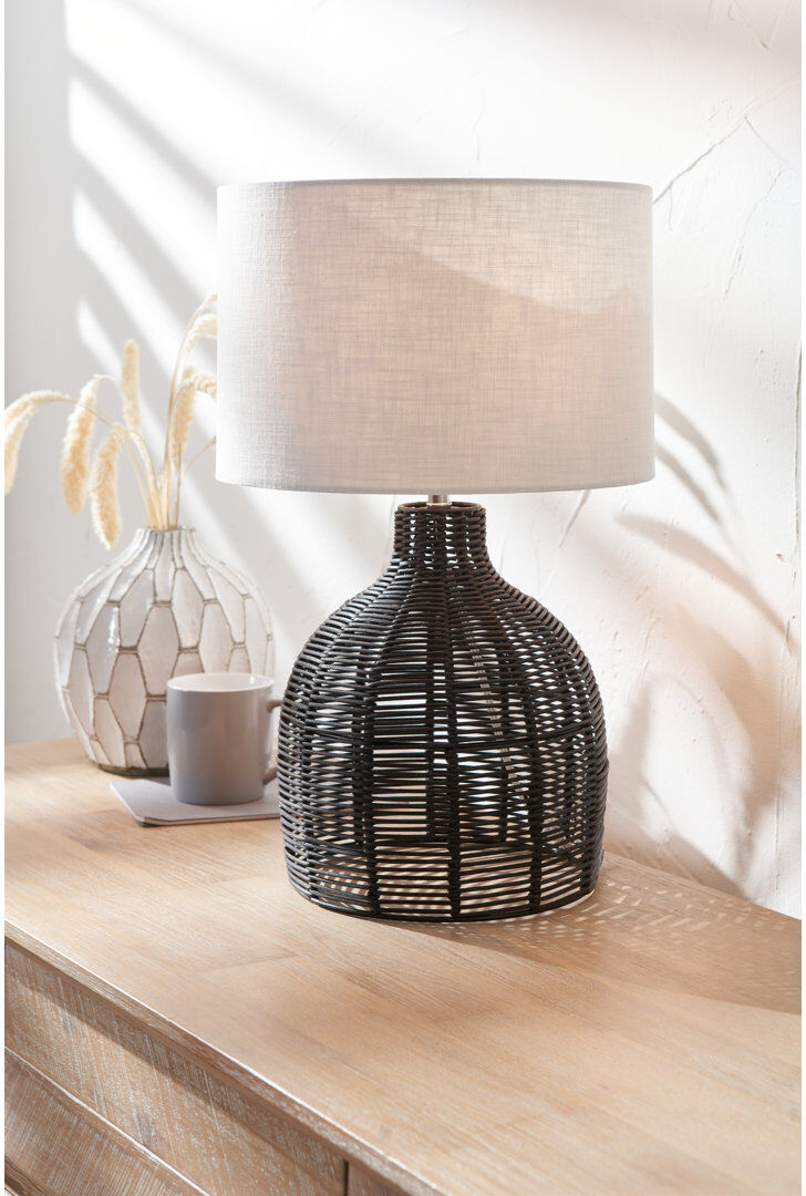 August Grove Caswell Wicker/Rattan Table Lamp Black 47cm H X 30cm W X 30cm D