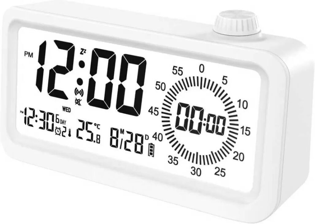 INF Wiederaufladbarer Smart Wecker mit LCD, Nachtlicht und Countdown-Timer Weiß