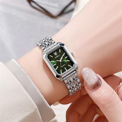 Uplift Essentials Square Roman Scale Watch Luxury Gold Alloy Quartz Wristwatch For Fashion Forward Women silver green