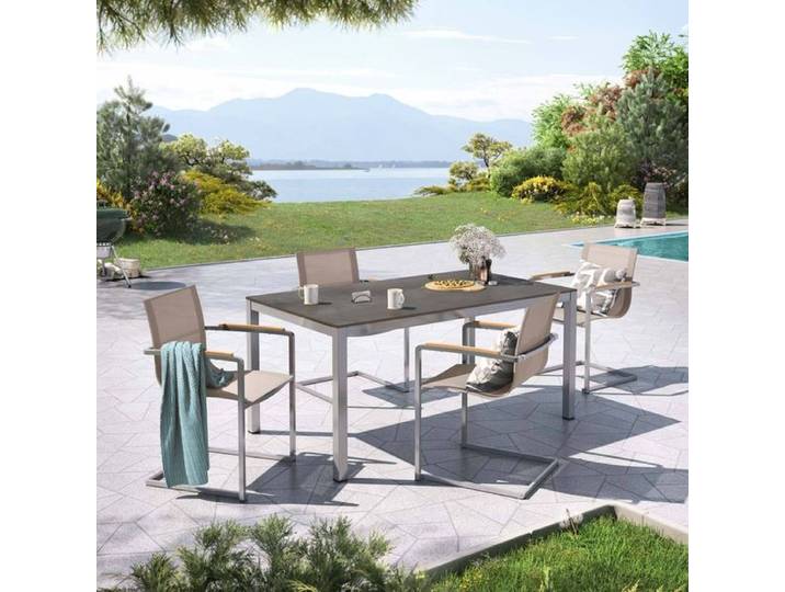 OUTLIV. Rimini Gartenmöbel-Set M (4 Plätze) Tisch 160x90cm Dunkelgrau Hellgrau