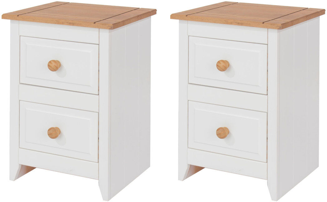 Brambly Cottage Set of 2 Capri Rustic 2-Drawer Bedside Cabinets White 53.2cm H X 36cm W X 32cm D