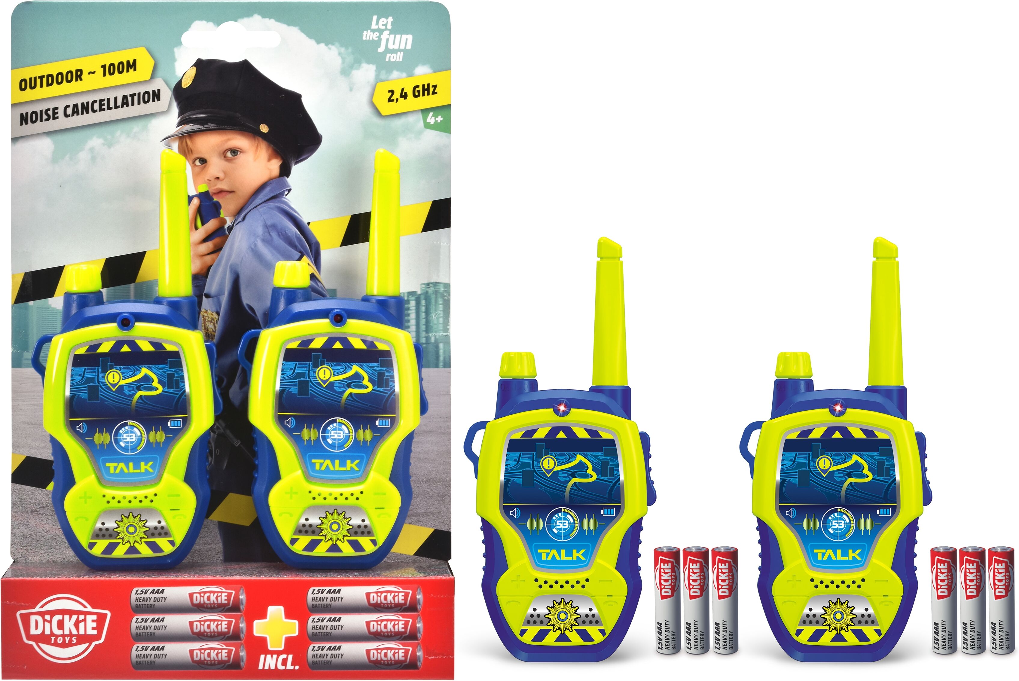 Walkie Talkie DICKIE TOYS "Police", blau (blau, gelb), Funkgeräte, KinderB:3cm H:16cm L:7,5cm, Kunststoff, Walkie Talkie, B:3cm H:16cm L:7,5cm