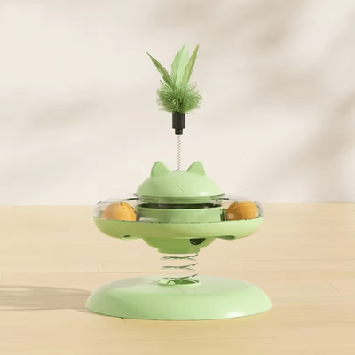 Inspire Curations Interactive Cat Treat Puzzle Turntable Toy With Track Ball Disc green