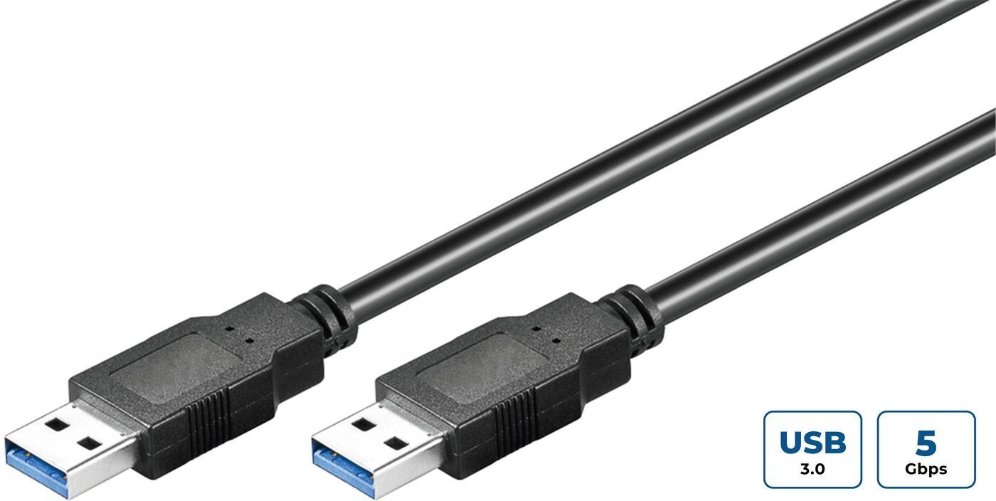 MicroConnect USB3.0AA1B USB 3.2 Gen 1 Type-A to Type-A Cable, 1m, Male to Male, 5Gbps, Black