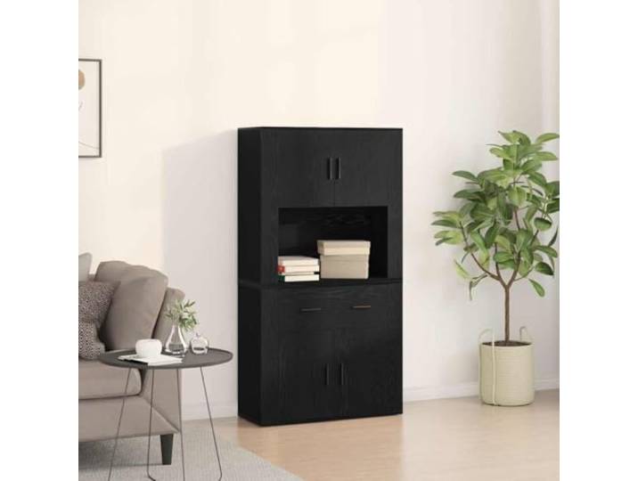 RJPLMFV Anrichte hoch, Eiche, Schwarz, 80 x 33 x 150 cm Altholz, Türen und Schubladen, rustikaler Stil, Aufbewahrung für Wohnzimmer
