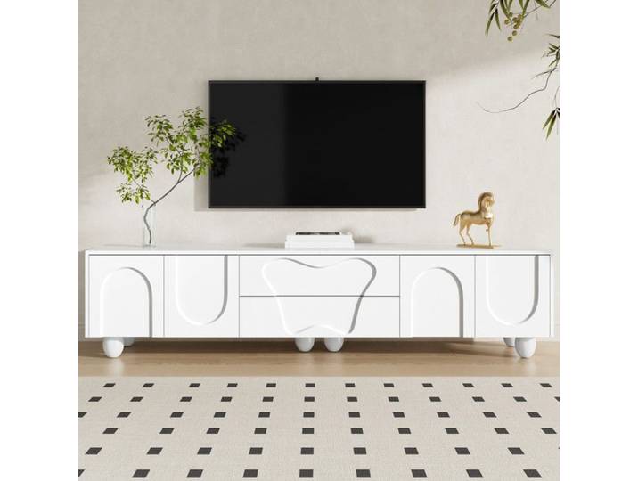 Meuble TV blanc de 180 cm avec pieds en bois meuble TV offrant un grand espace de rangement des possibilités de rangement flexibles