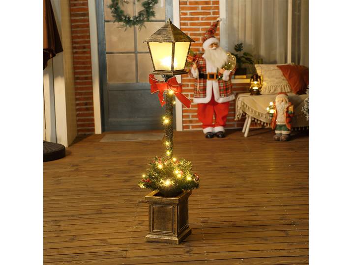 Outsunny Lampadaire Noël LED 1,25m Décoration avec Baies et Nœud