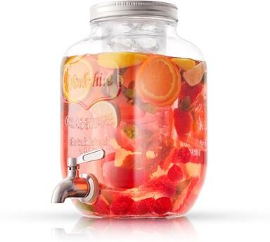 JoyJolt Glass Drink Dispenser with Spigot & Fruit Infuser - 1 Gallon - 8' x 11'