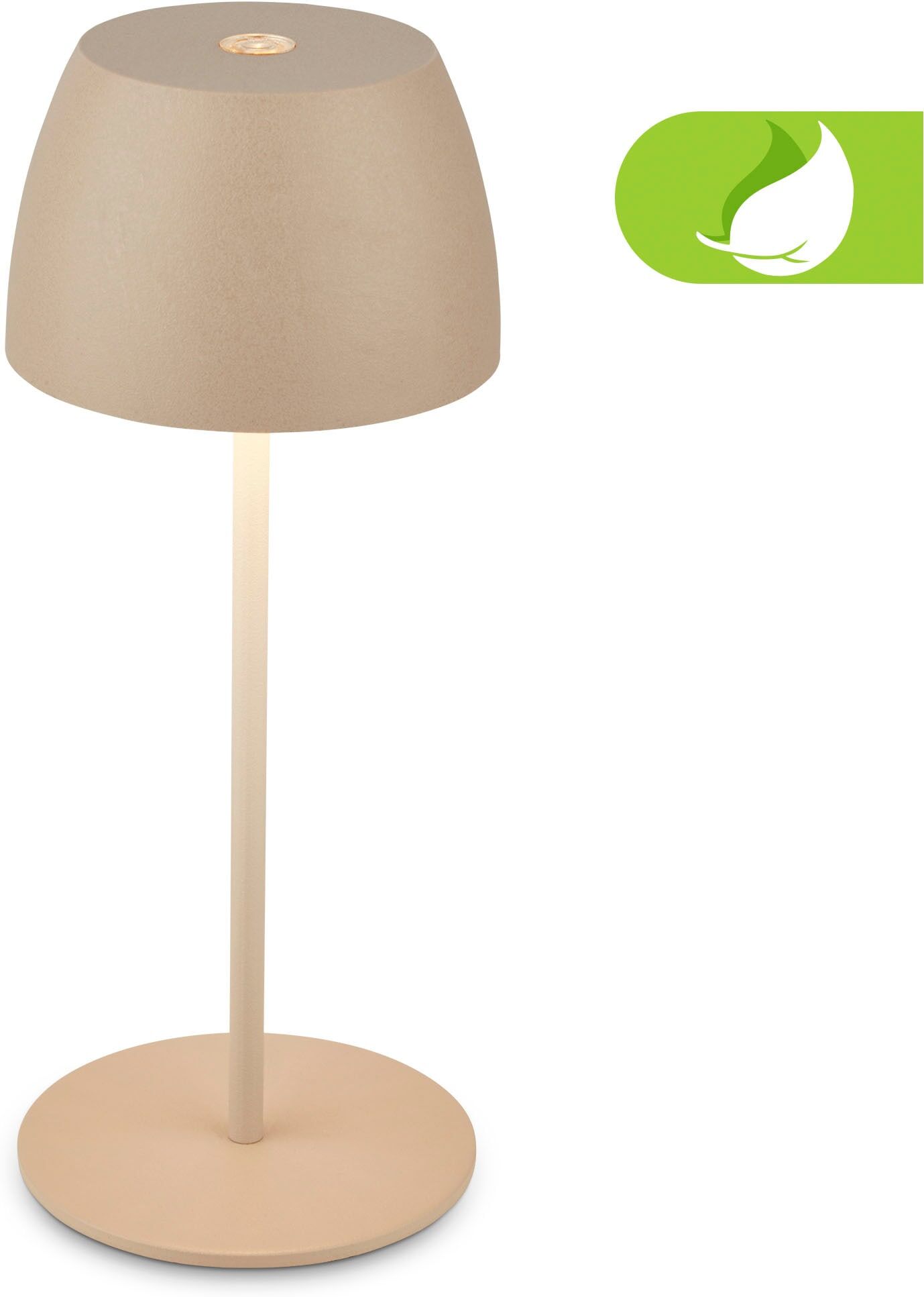 BRILONER LEUCHTEN LED Außen-Tischleuchte "Serina Mini", beige, 1, Ø 8cm H: 20cm, Leuchten, Akku Tischlampe, kabellos, IP44, Wohnzimmer, Schlafzimmer, Outdoor, LED Außen-Tischleuchte