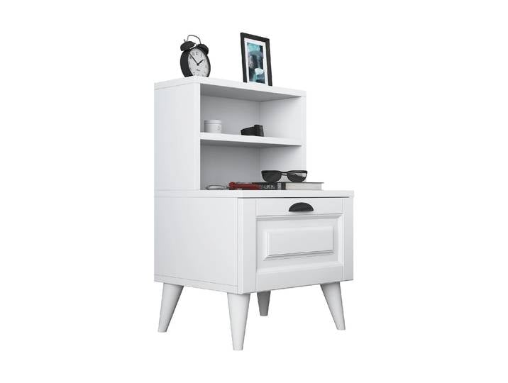 Nachttisch WOODY FASHION Eliza 45 x 74.4 x 40 cm , weiss (weiß), B:45cm H:74,4cm T:40cm, Tische, Nachttisch