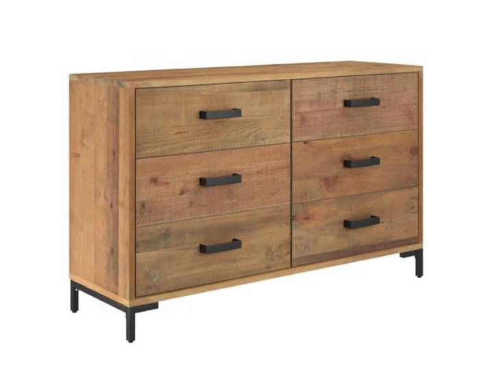 Coespram Sideboard Braun 110x35x70 cm Massivholz Kiefer Kommode Industrielle Kommode aus Recycling-Kiefer mit 6 Schubladen und Metallfüßen für Ordnung im Wohnzimmer oder Flur.