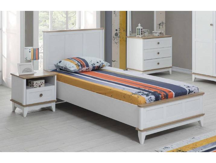 JVmoebel Jugendzimmer-Set Weißes Kinderbett mit Nachttisch aus Holz für modernes Jugendzimmer, (2-tlg., Kinderbett, Nachttisch), Made in Europa