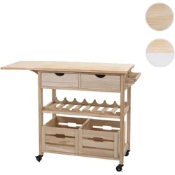 Servierwagen HWC-G35, Küchenwagen Rollwagen Küchenhelfer Beistellwagen Teewagen, Kiefernholz 89x119x41cm ~ natur