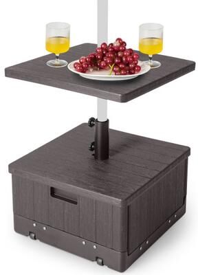Costway 175 LBS Outdoor Fillable Umbrella Base with Table Tray-Brown