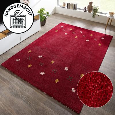 Wollteppich THEKO "Gabbeh Motiv, Handgefertigt, Teppich, Tiermotiv, reine Wolle" Gr. 3, rot (bordeaux), B:120cm H:14mm L:180cm, Wolle, Teppiche, reine Wolle, Wohnzimmer, Schlafzimmer, Esszimmer