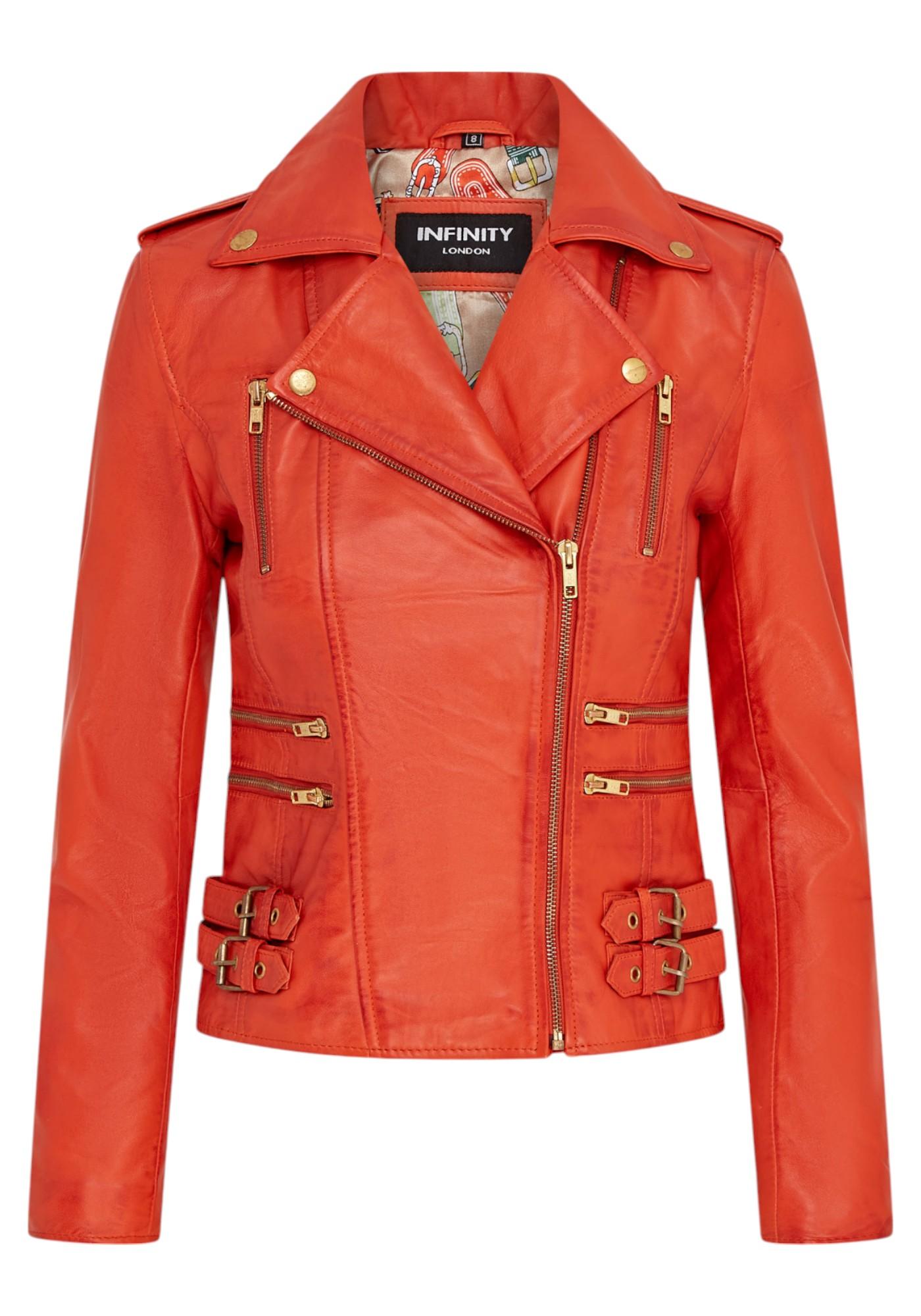 Damen Leder Orange Brando Bikerjacke-Loddon