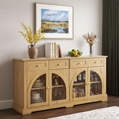 ZWYO HOSIMU "60"" Modern Accent Storage Sideboard Cabinet with Adjustable Shelves, 4 Drawers and 4 Arched Glass Doors"