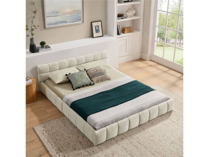 Lit double 140x200 avec sommier chenille beige cadre de lit tête de lit rembourrée et bordure rembourrée lit bulle pour