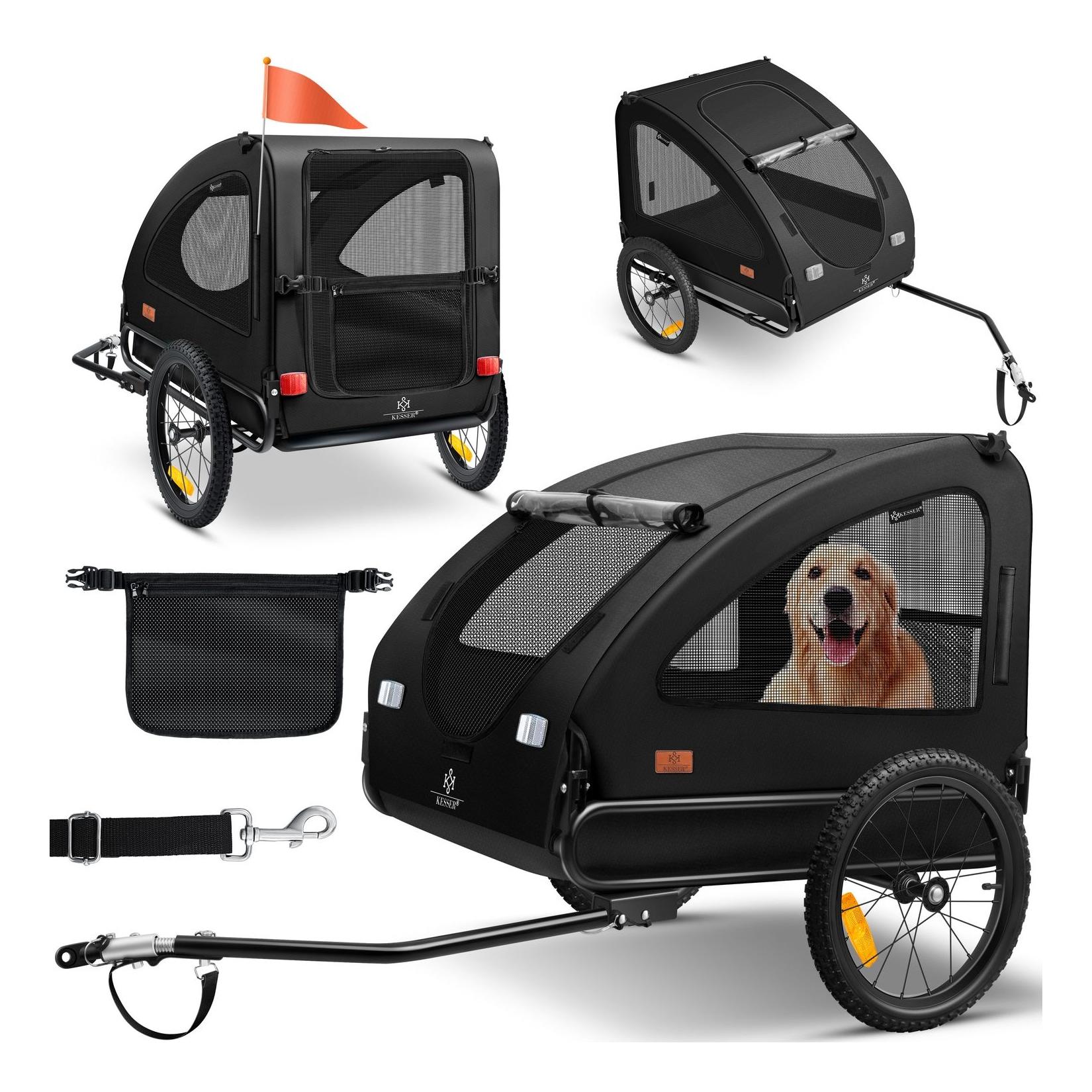 KESSER® Hundeanhänger Boxer 2-in-1 Hundebuggy Fahrradanhänger groß ca. 250L Volumen - Inkl. Fahne und Tasche - 600D Oxford Canvas, Klappbar SmartSpace Concept, maximale Belastbarkeit: 45kg