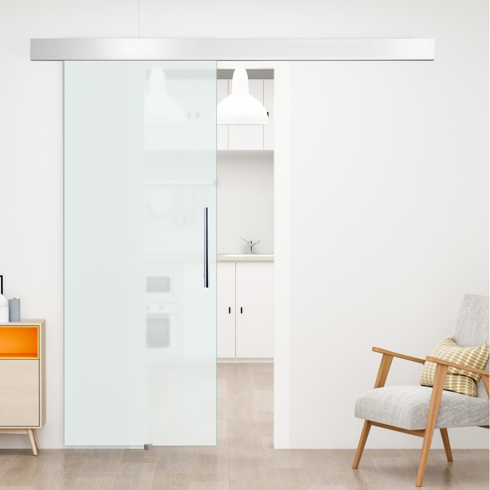 Homcom Porta Scorrevole in Vetro Temperato Satinato con Binario, 90x205cm Aosom