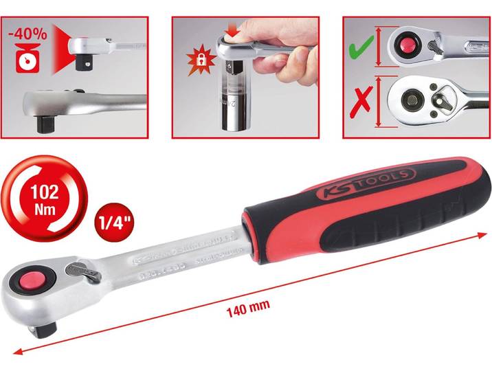 KS TOOLS Cliquet réversible 1/4\ SlimPOWER 72 dents - 920.1490