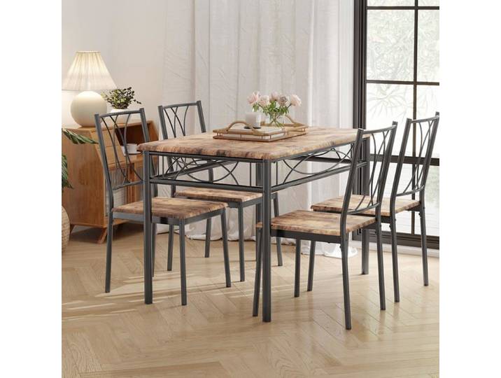 Ensemble 5 pièces table rectangulaire 4 chaises métal/bois moderne
