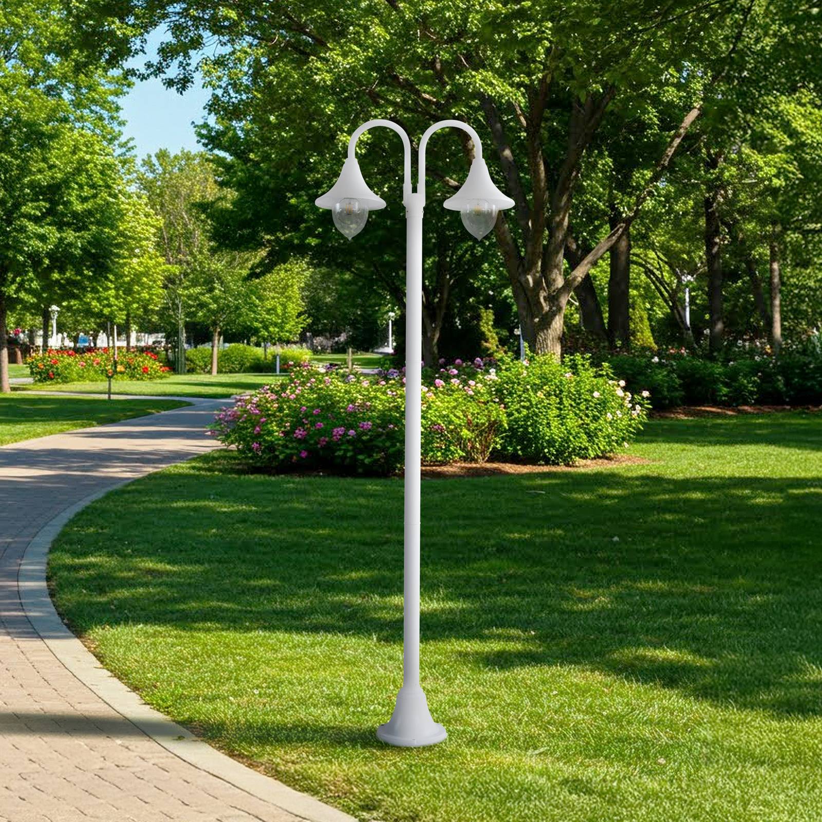 Lindby Außenleuchte Madea, weiß, 2-flg., 213 cm, E27, IP44 Madea Lindby, dimmbar, weiß / opal, Aluminium, Modern