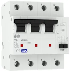 SEZ Fi-Schalter 40A 30mA 4p 10kA TypA FI-Schutzschalter 0090684