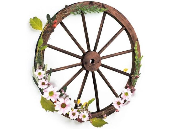 Roue en Bois 76x76x3 5CM Décoration au Jardin Bistrot et Cave Ornement Vintage avec Grain Fin