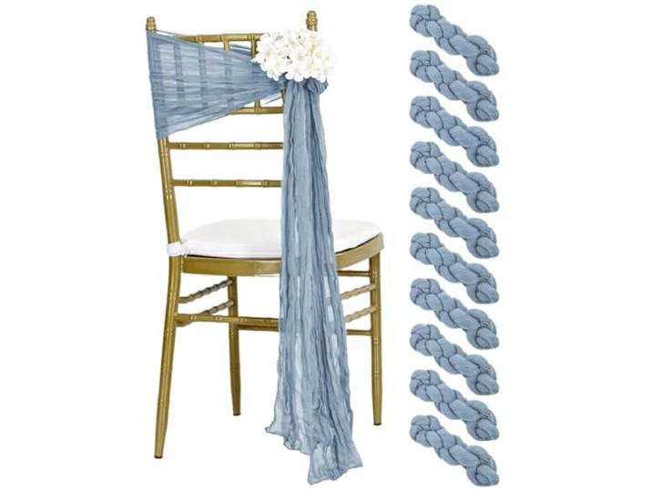 Stuhlschleifen für Hochzeiten 20PCS 40x275cm Hochzeit Grün Stuhl Schärpen Dekoration Gaze Bogen Abdeckung for Empfang party(20PCS Grey Blue)
