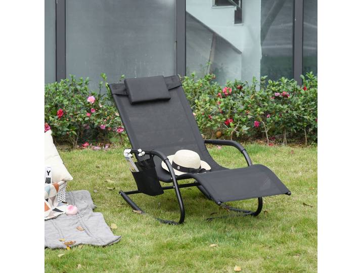 Outsunny Chaise Longue Rocking Textilène/Métal