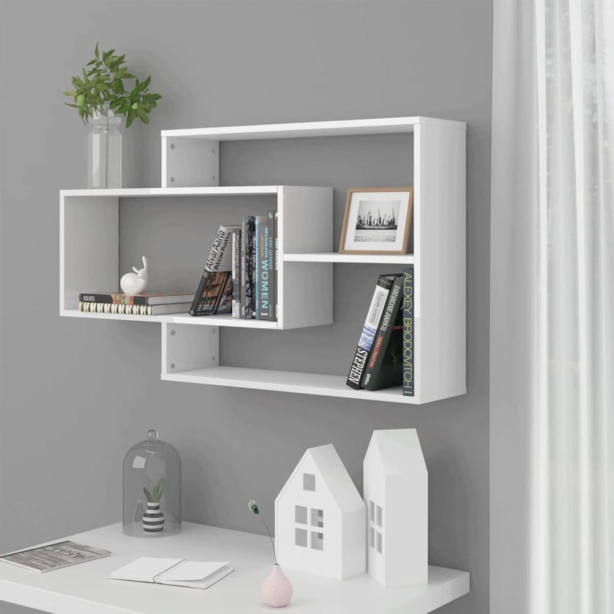 Wit zwevende wandplank met hoogglans afwerking - Breedte: 104 cm