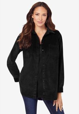 Plus Size Women's Corduroy Button-Front Shirt by Roaman's in Black (Size 26 W) Button Down