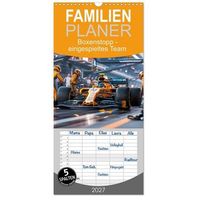 Familienplaner 2027 - Boxenstopp - eingespieltes Team mit 5 Spalten (Wandkalender, 21 x 45 cm) CALVENDO