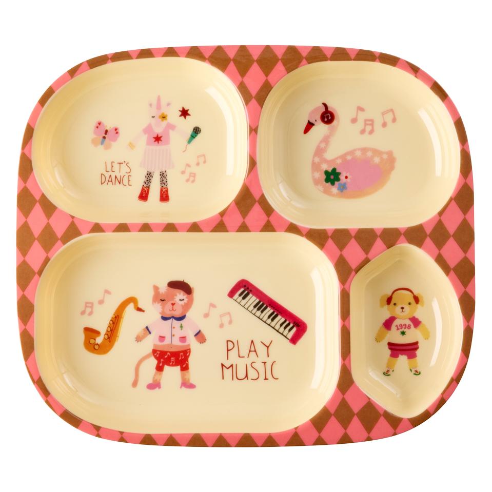 Rice - Melamine Kids 4 Room Plate - Pink Music Band Print - Pink (5708315281538)