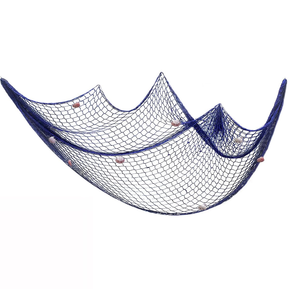 Decoratief Vissersnet in Mediterrane Stijl met Katoenen Touw en Schelpen - Blauw - 100 x 200 cm