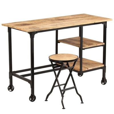 Helloshop26 - Schreibtisch Tisch Arbeitsplatz Computertisch Arbeitsmöbel mit Klapphocker massives Mangoholz 115 x 50 x 76 cm braun 02_0023442