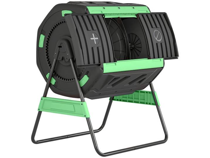 Outsunny Komposter Kunststoff Metall Grün, 200 L, 67x98x94 cm, Gartenzubehör, Gartenpflege, Gartengeräte