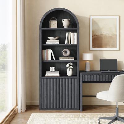 SICOTAS Ingenious Arc 5-Tier Bookcase With 2 Fluted Doors And Adjustable Shelves