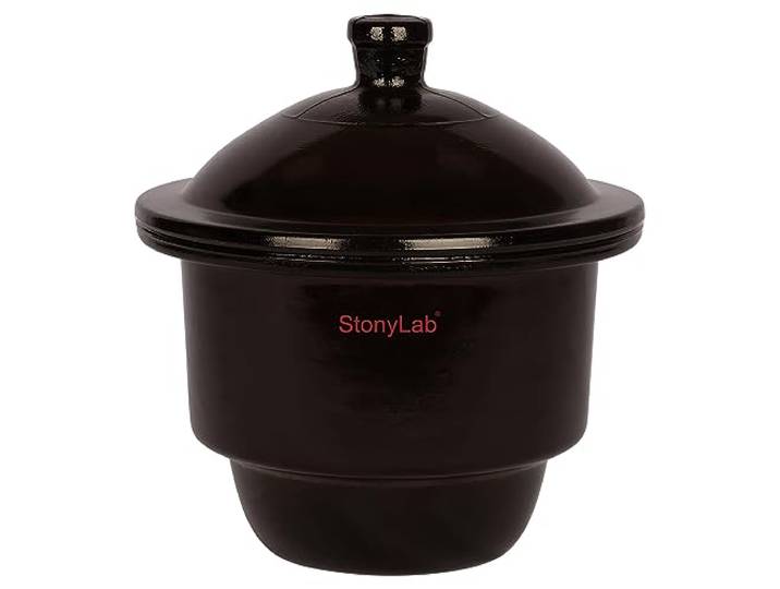 stonylab Bernstein Glas Exsikkator Gefäß, Labor-Exsikkator Brauner Trockner mit Knopfdeckel und Porzellanteller ID:180 mm für die Laborforschung