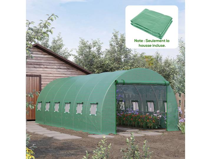 Outsunny Bâche Serre Tunnel 6x3m PE Anti-UV Vert